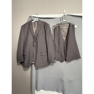 Berragamo Suit Jacket Mens 48R Napoli Gray Microtech Rayon 2 Piece Jacket Vest